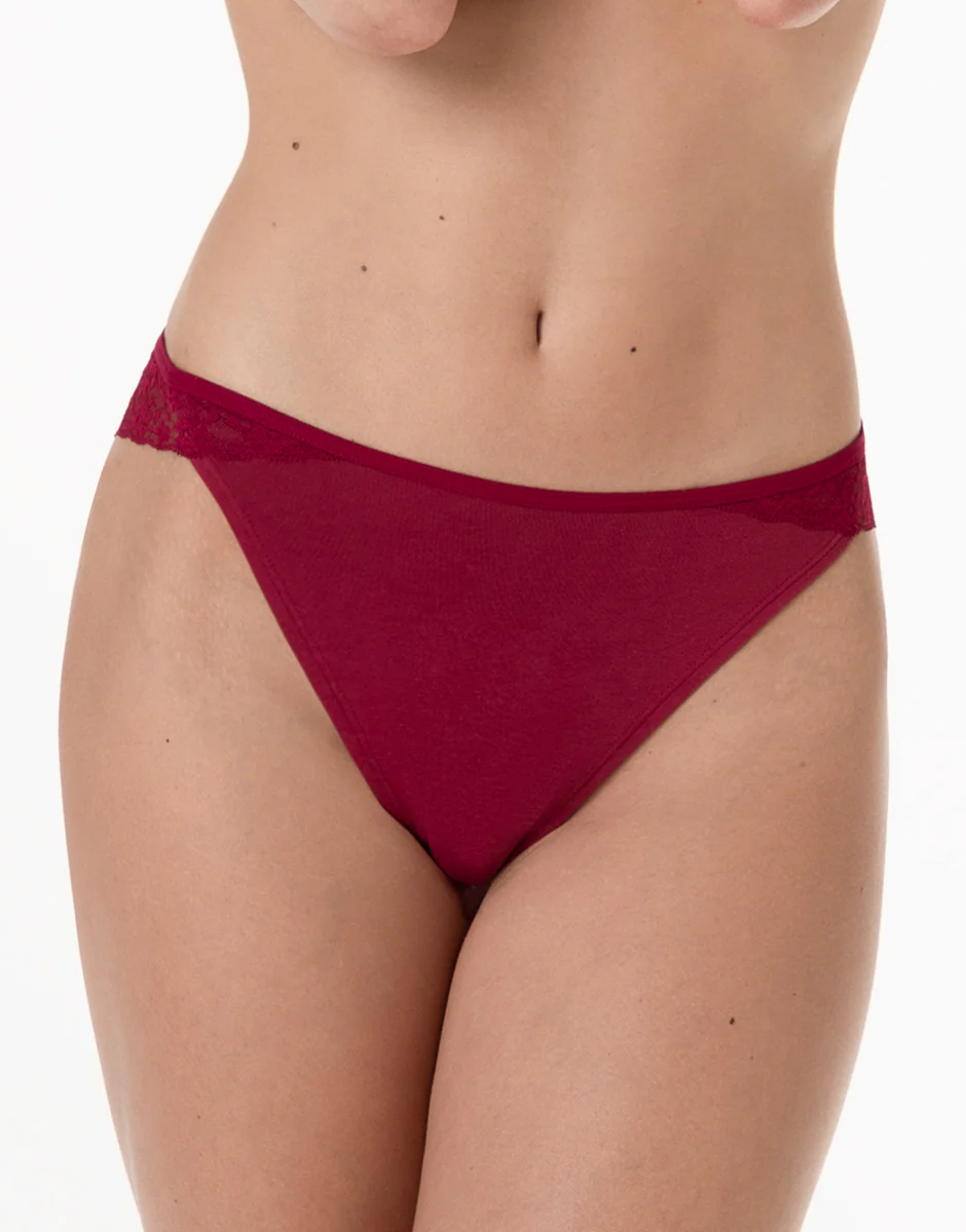 Brasiliano Table Panties in cotone e pizzo, rosso scuro