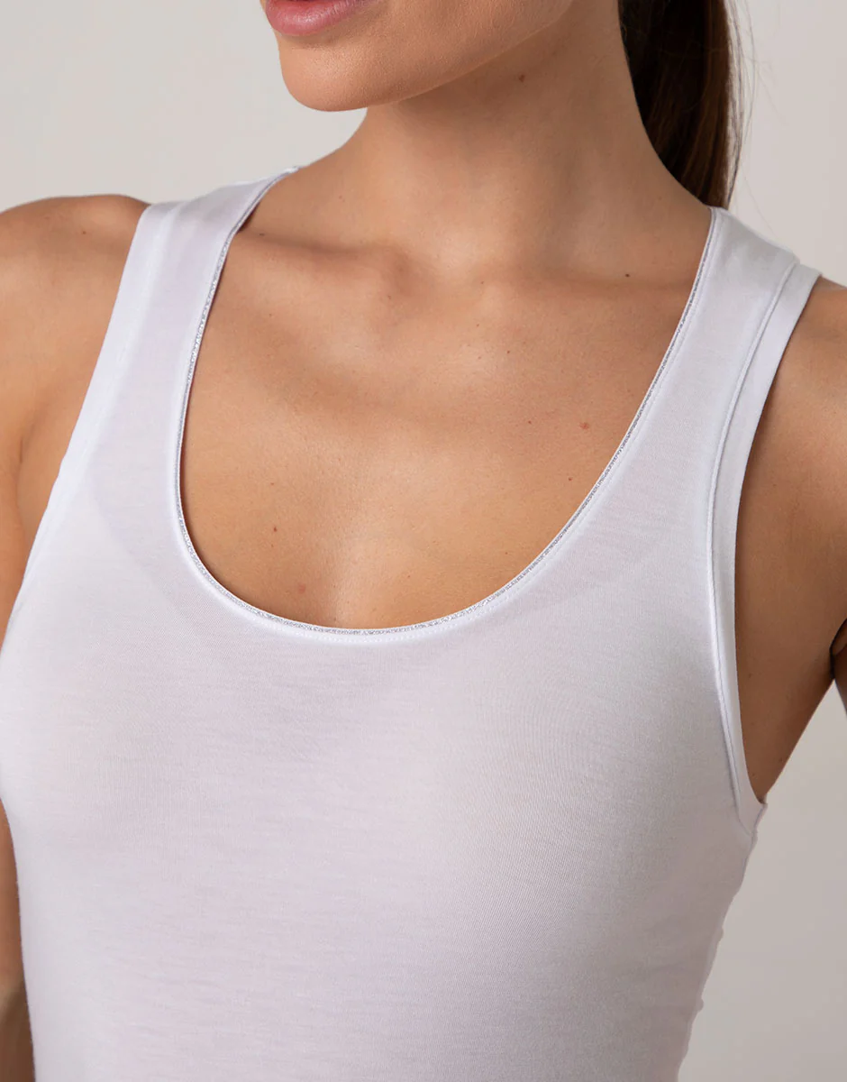 Canotta Scollo Tondo Micromodal con dettaglio lurex, bianco - Image 3