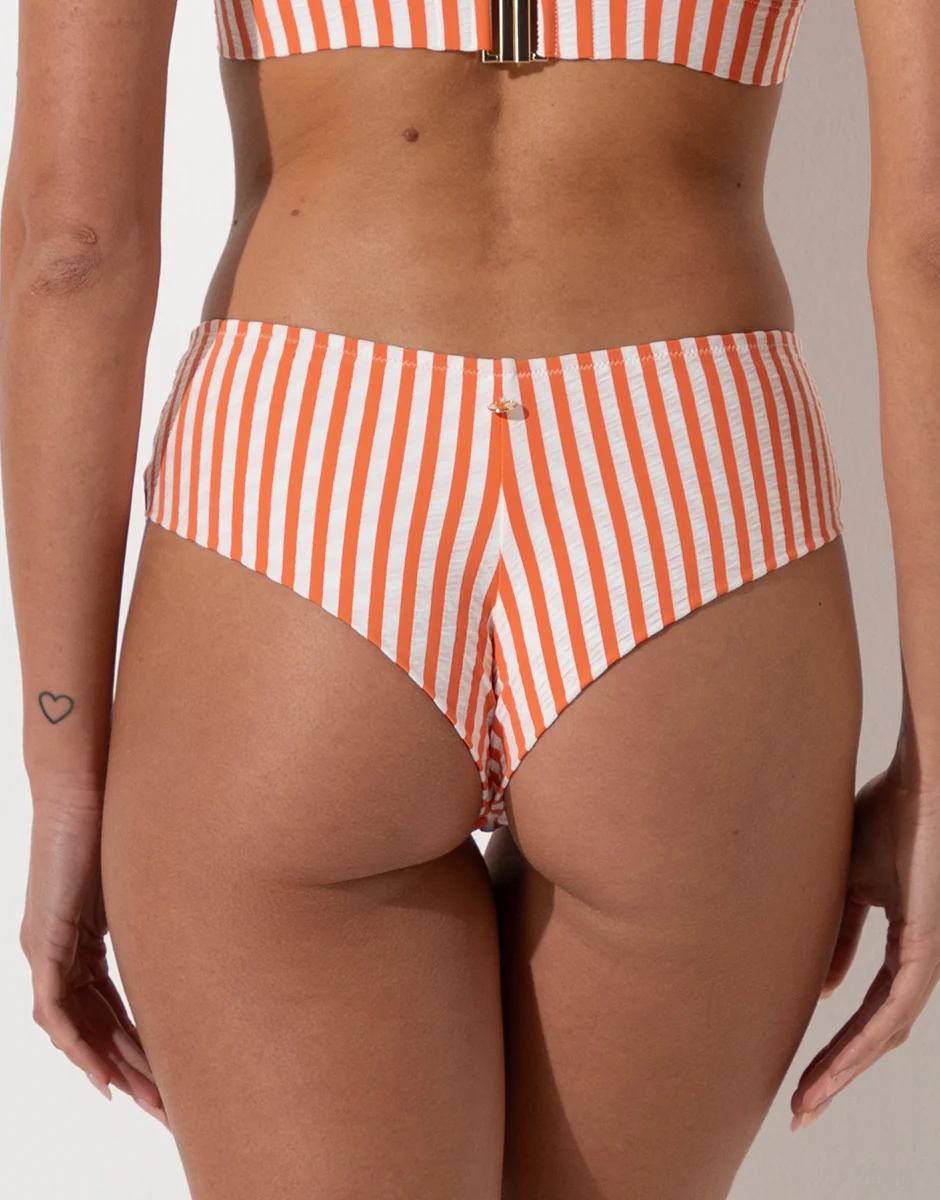 Costume Culotte Brasiliano Resort Wavy Micro, righe arancio pesca e avorio - Image 2