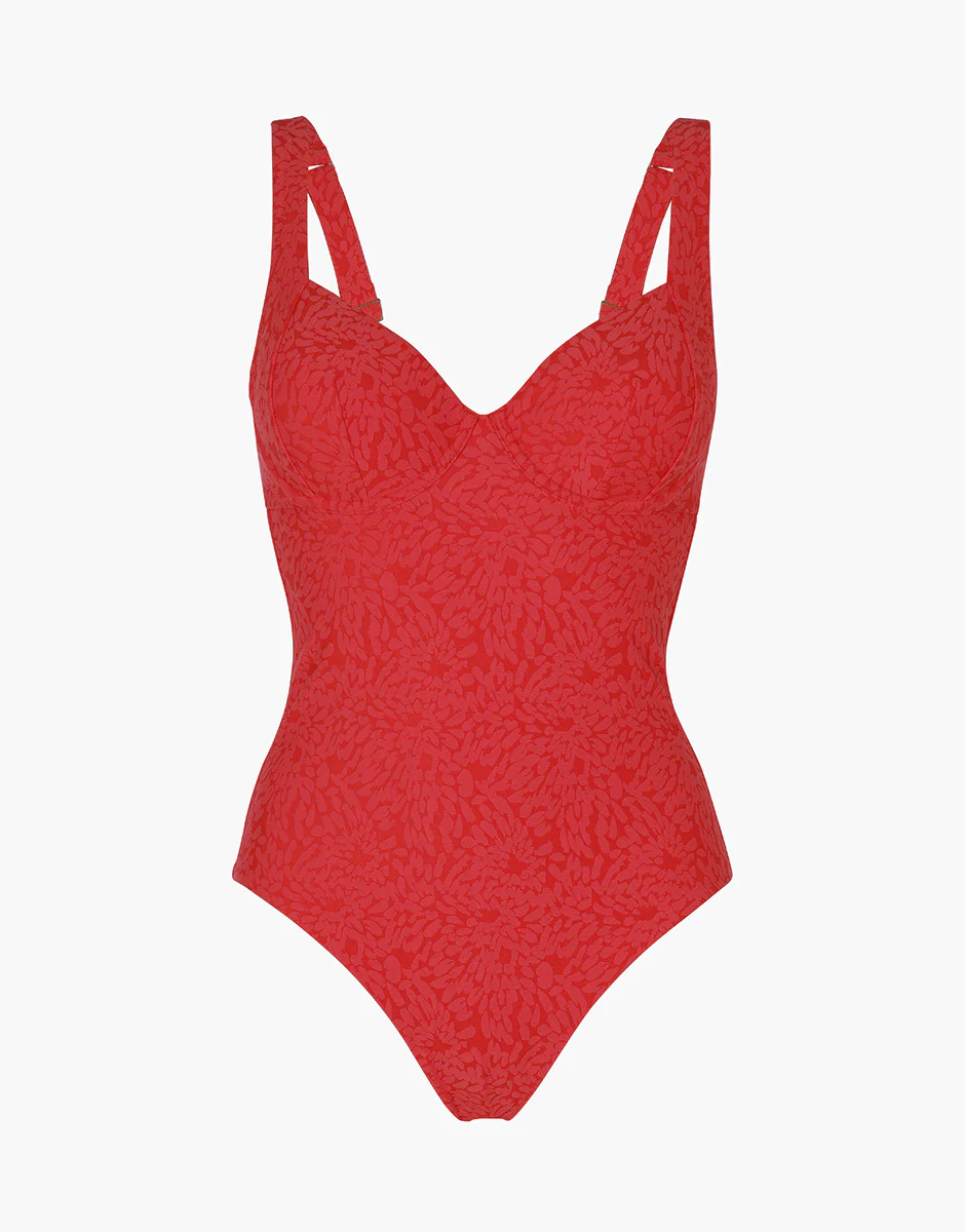 Costume Intero con Ferretto Festival Jacquard, rosso ibisco - Image 3