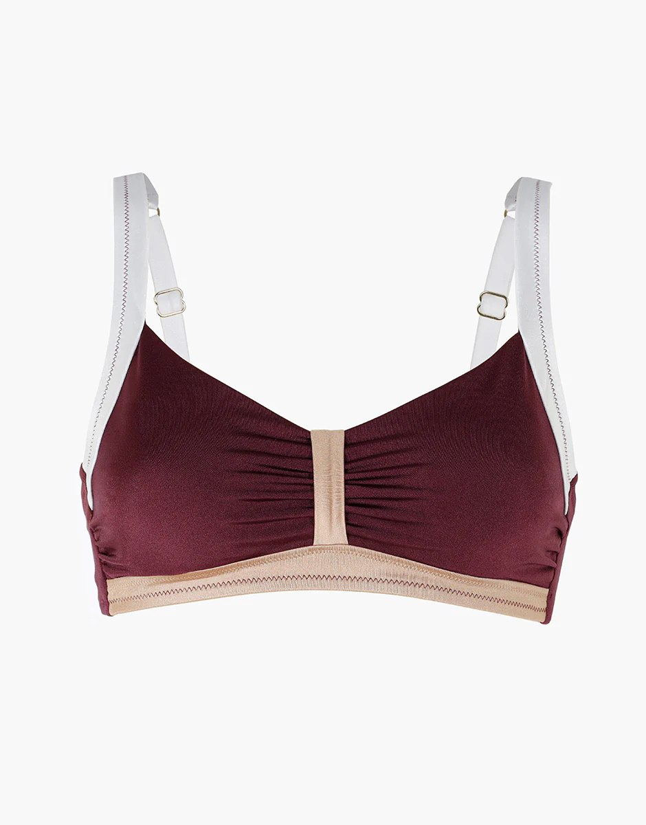 Costume Reggiseno Imbottito senza Ferretto Shiny Colour Block, vinaccia bianco bronzo - Image 6