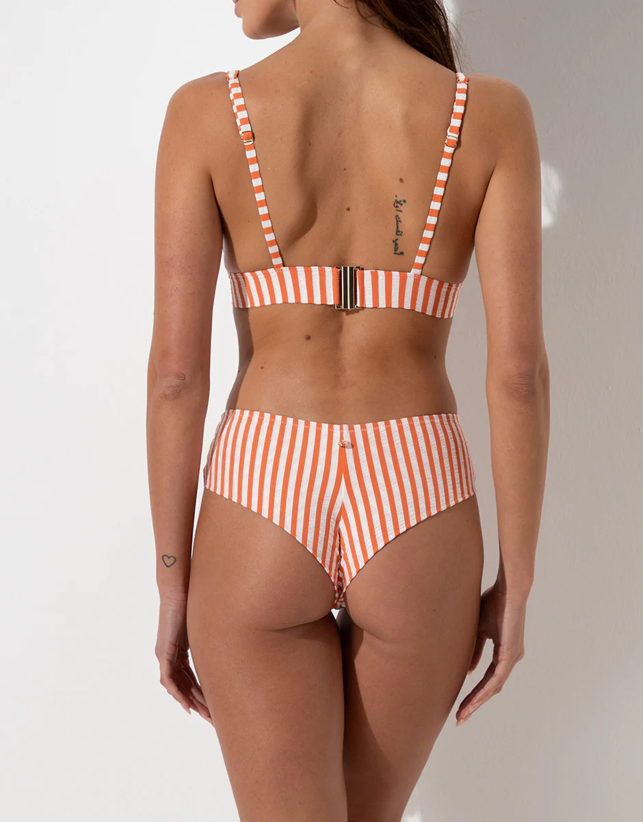 Costume Reggiseno Triangolo senza Ferretto Resort Wavy Micro, righe arancio pesca e avorio - Image 4
