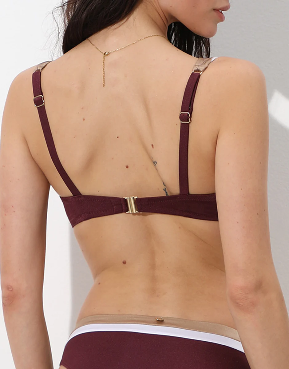 Costume Reggiseno Vela con Ferretto Shiny Colour Block, vinaccia bianco e bronzo - Image 3