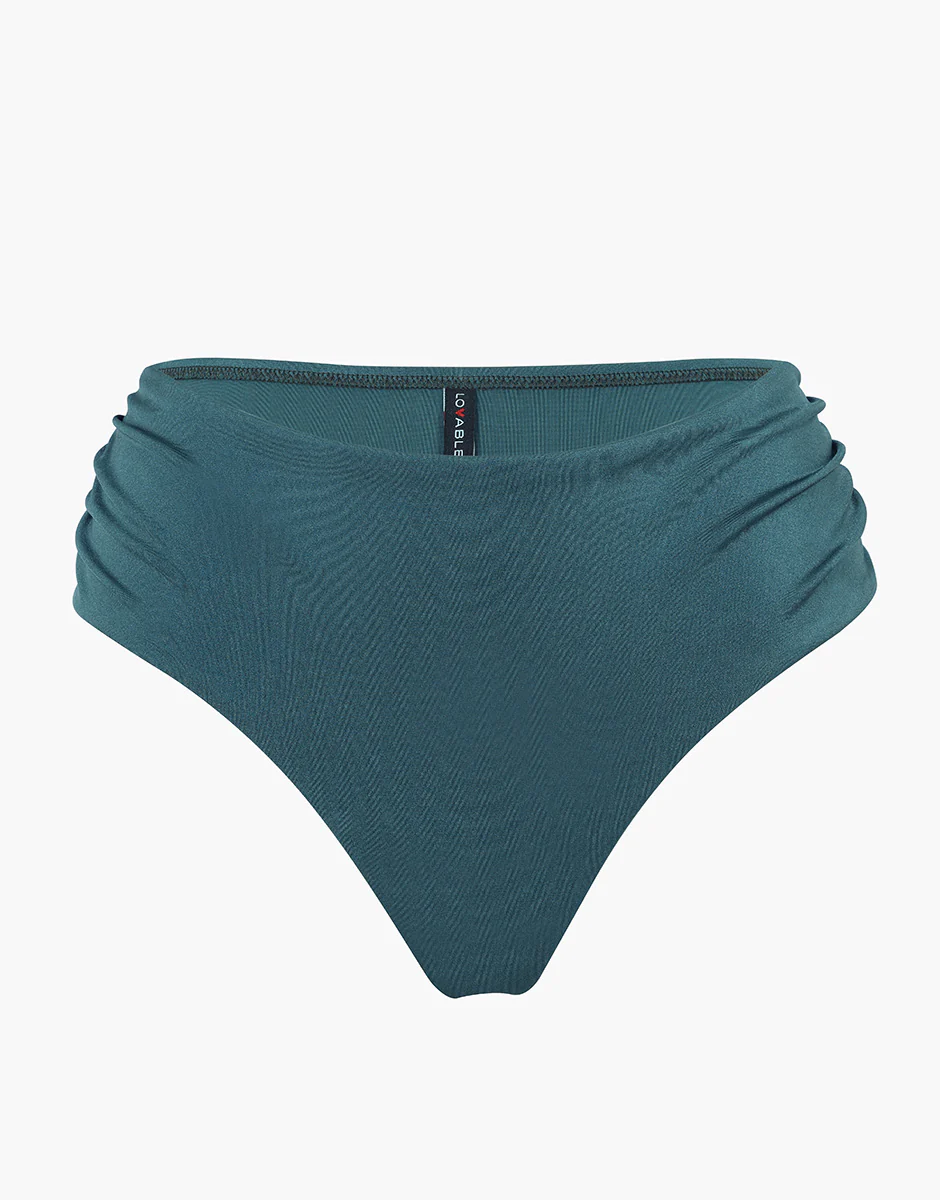 Costume Slip Alto con Arriccio Plain Trendy Shiny Micro, verde mediterraneo - Image 5