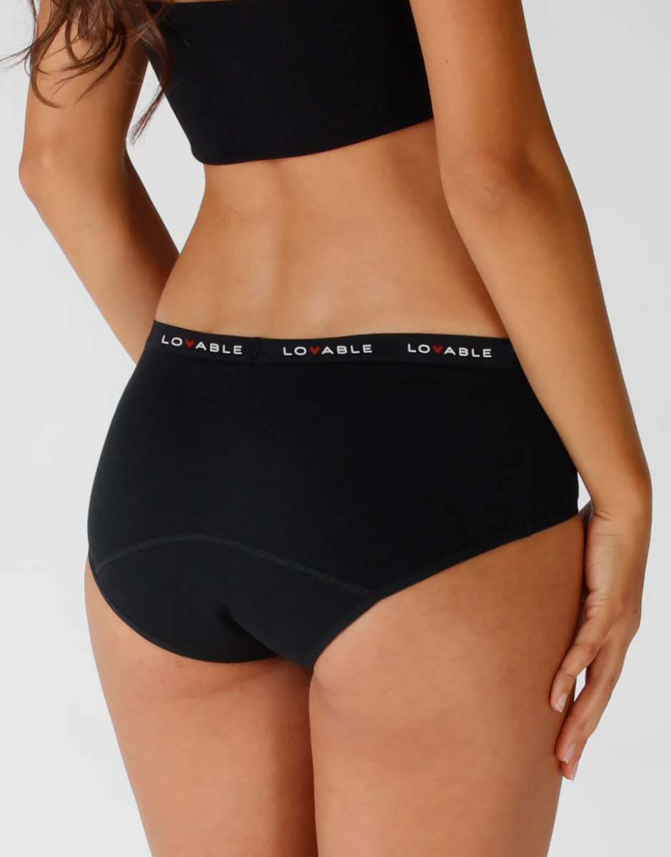 Culotte da ciclo lavabile flusso medio in cotone biologico certificato, nero - Image 2