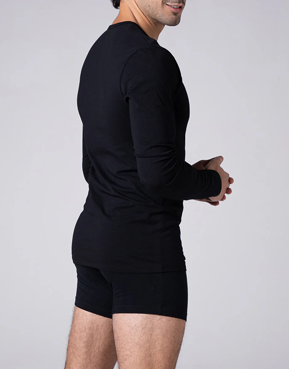 Maglia Manica Lunga scollo a V Cool Sensation in Stretch Cotton, nero - Image 2