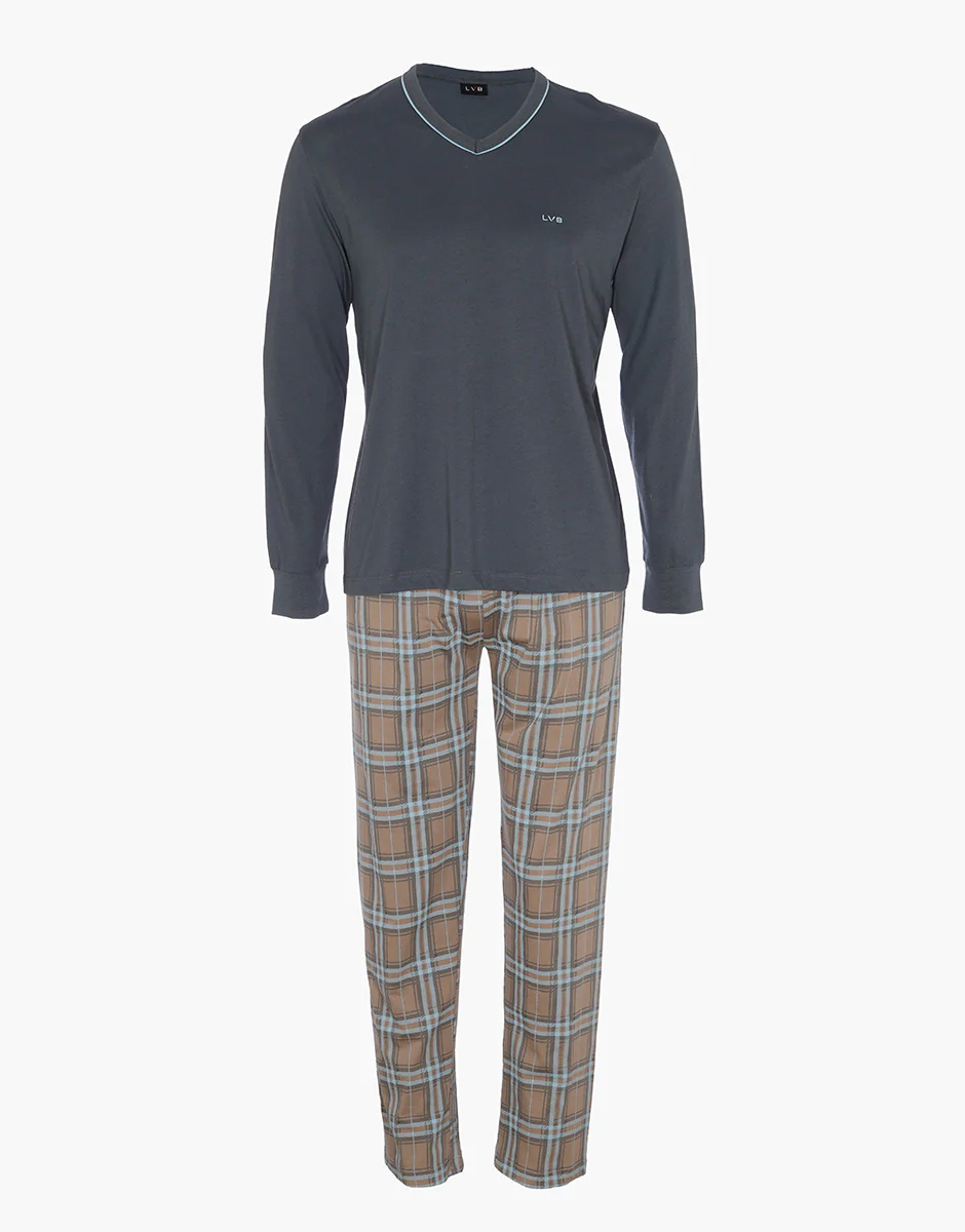 Pigiama Lungo Scollo a V in Jersey, grigio scuro - Image 4