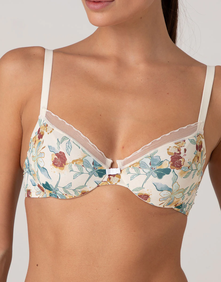 Reggiseno con Ferretto My Daily Comfort Printed in microfibra, stampa fiori su avorio perlato