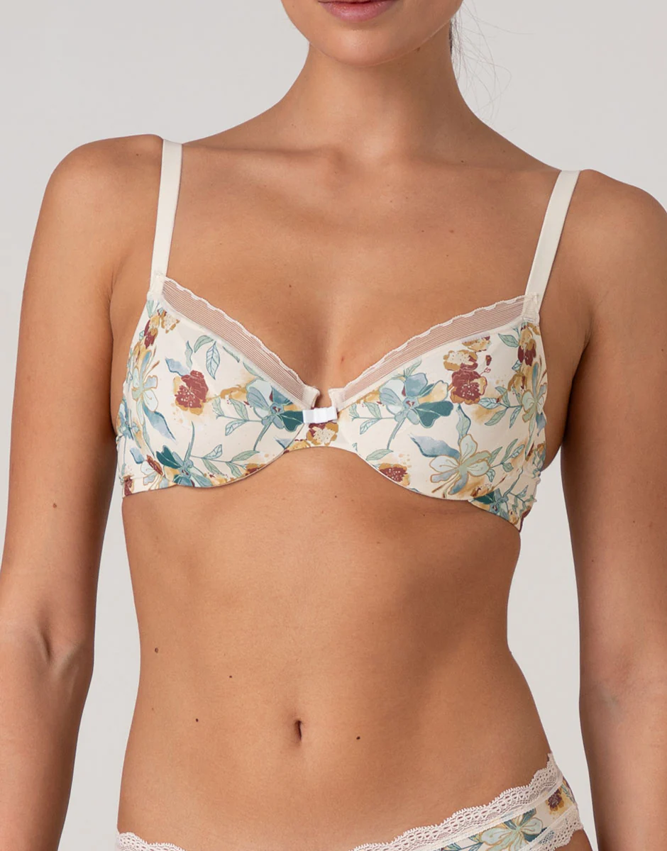 Reggiseno con Ferretto My Daily Comfort Printed in microfibra, stampa fiori su avorio perlato - Image 5