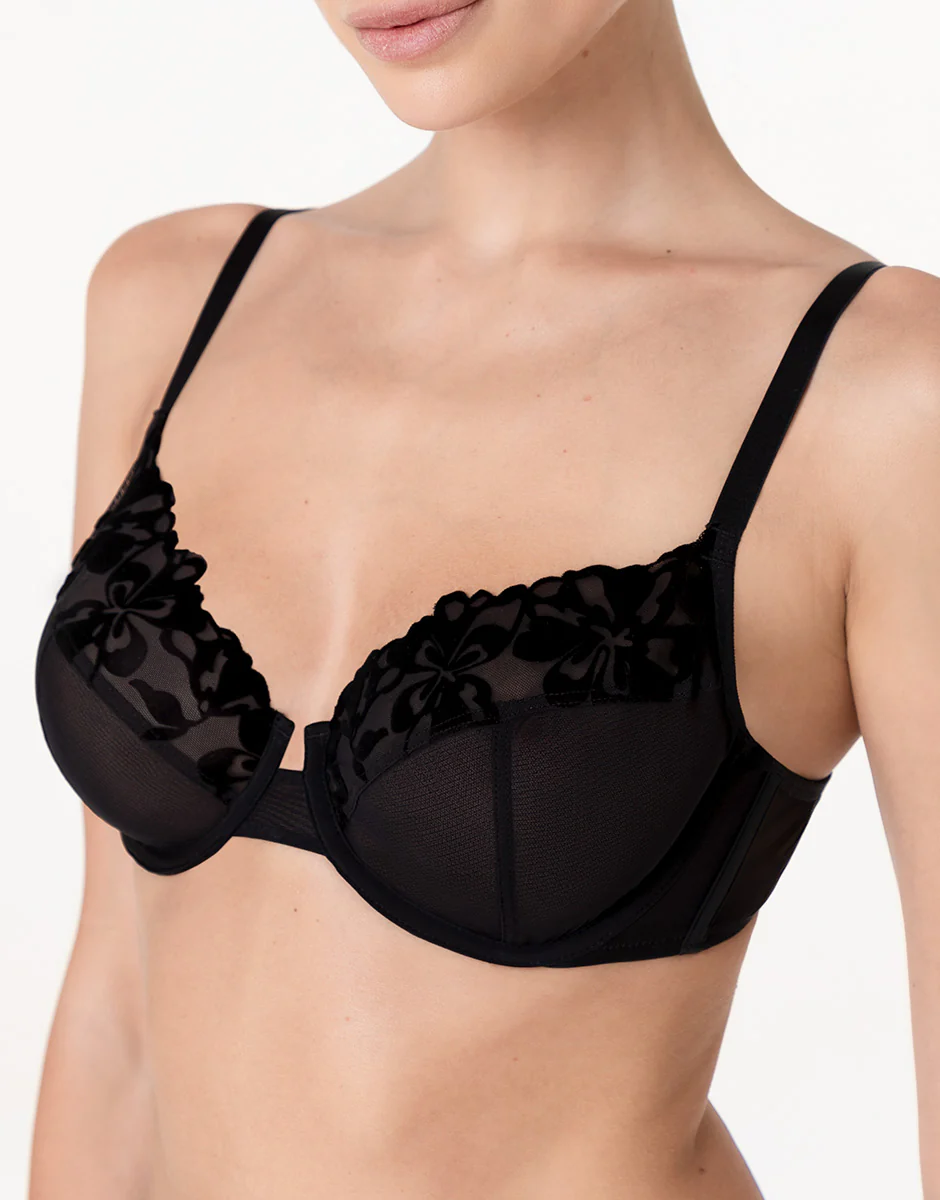Reggiseno con Ferretto Velvet Embroidery in tulle e velluto, nero - Image 5
