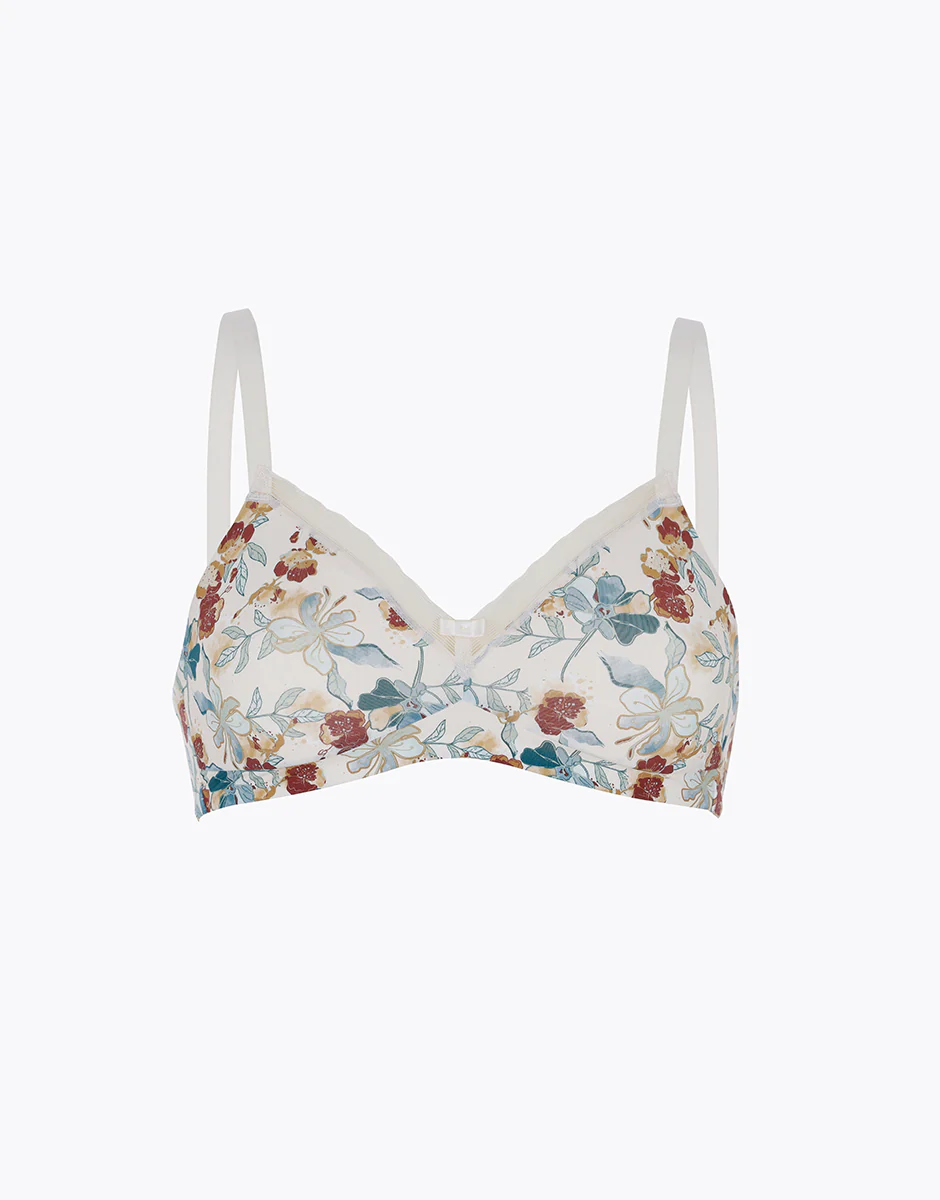 Reggiseno Senza Ferretto My Daily Comfort Printed in microfibra, stampa fiori su avorio perlato - Image 6