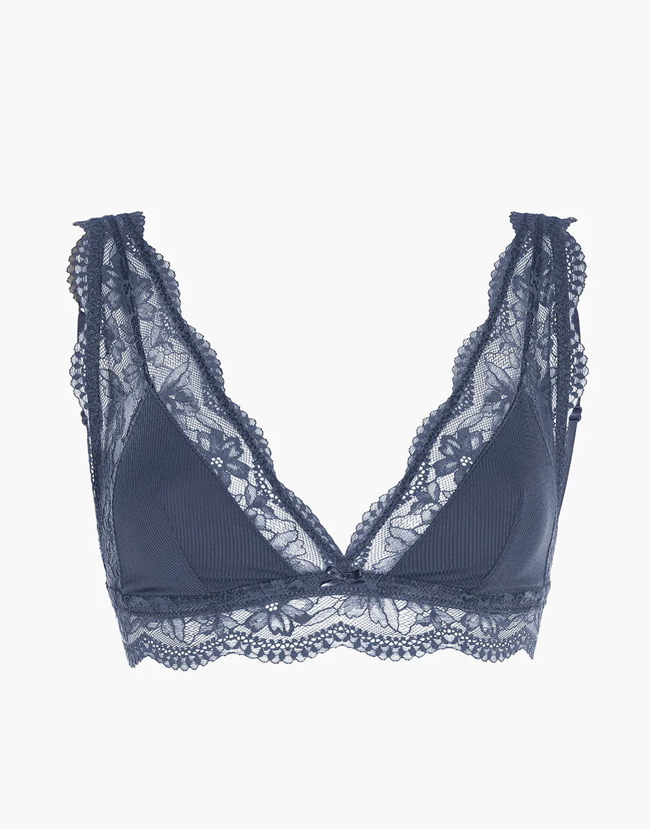 Reggiseno Triangolo senza Ferretto Casual Rib Lace in microfibra e pizzo, blu polvere - Image 6