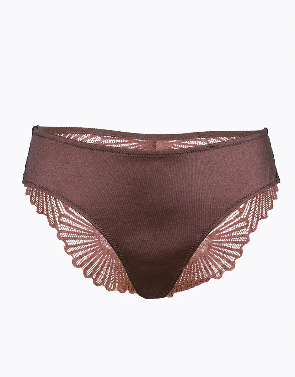 Slip Blowball Lacy Micro in microfibra e pizzo, nocciola - Image 5