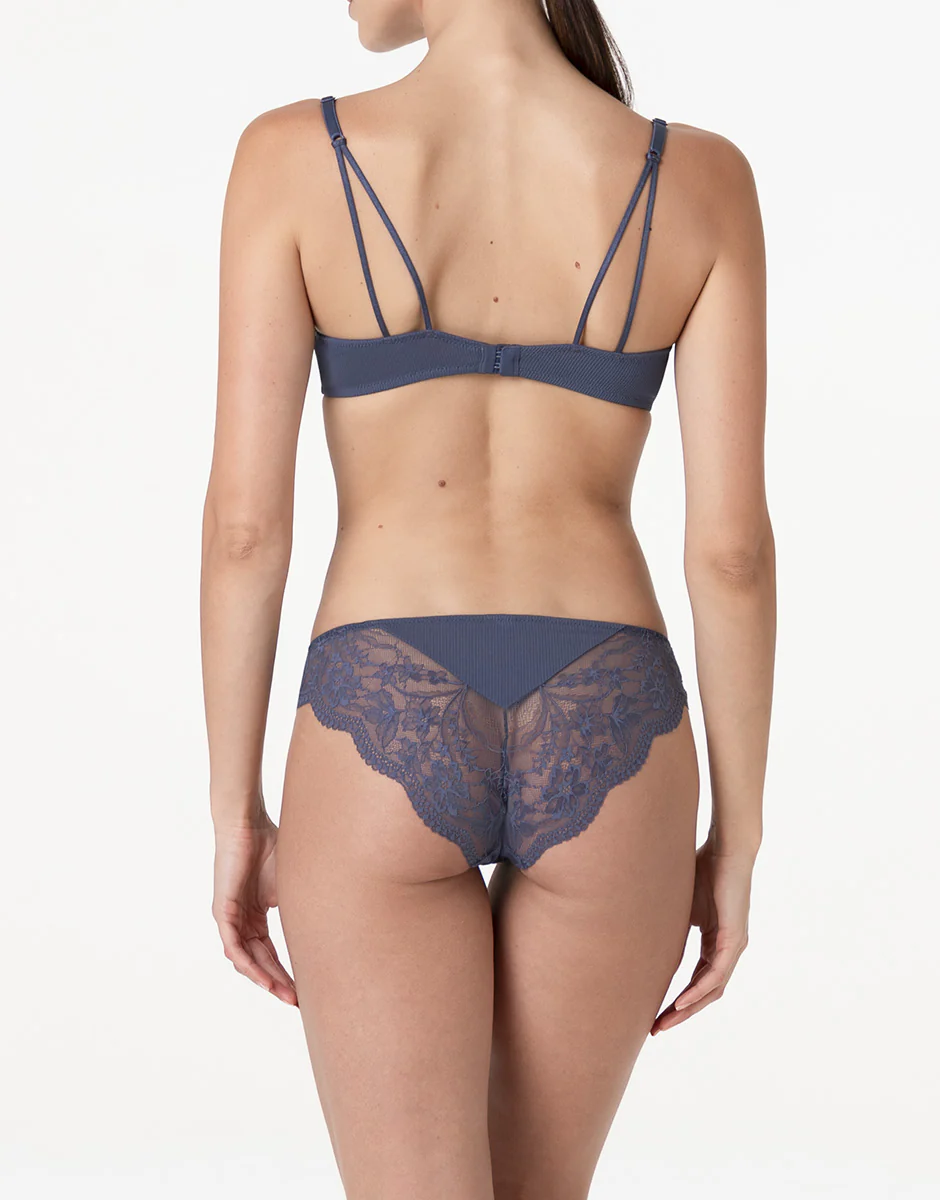 Slip Casual Rib Lace in microfibra e pizzo, blu polvere - Image 4