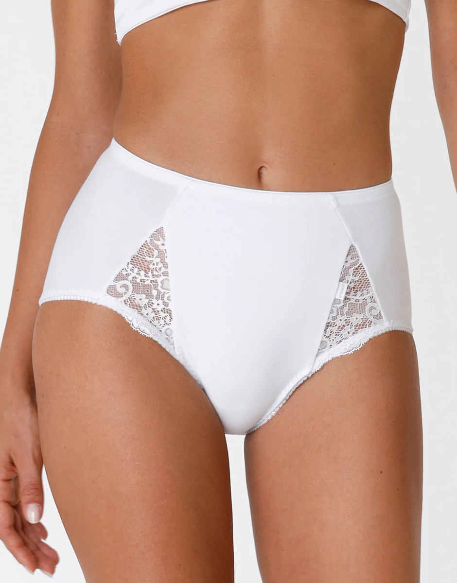 Slip maxi contenitivo Lovely Charme, bianco in cotone elasticizzato con pizzo - Image 2