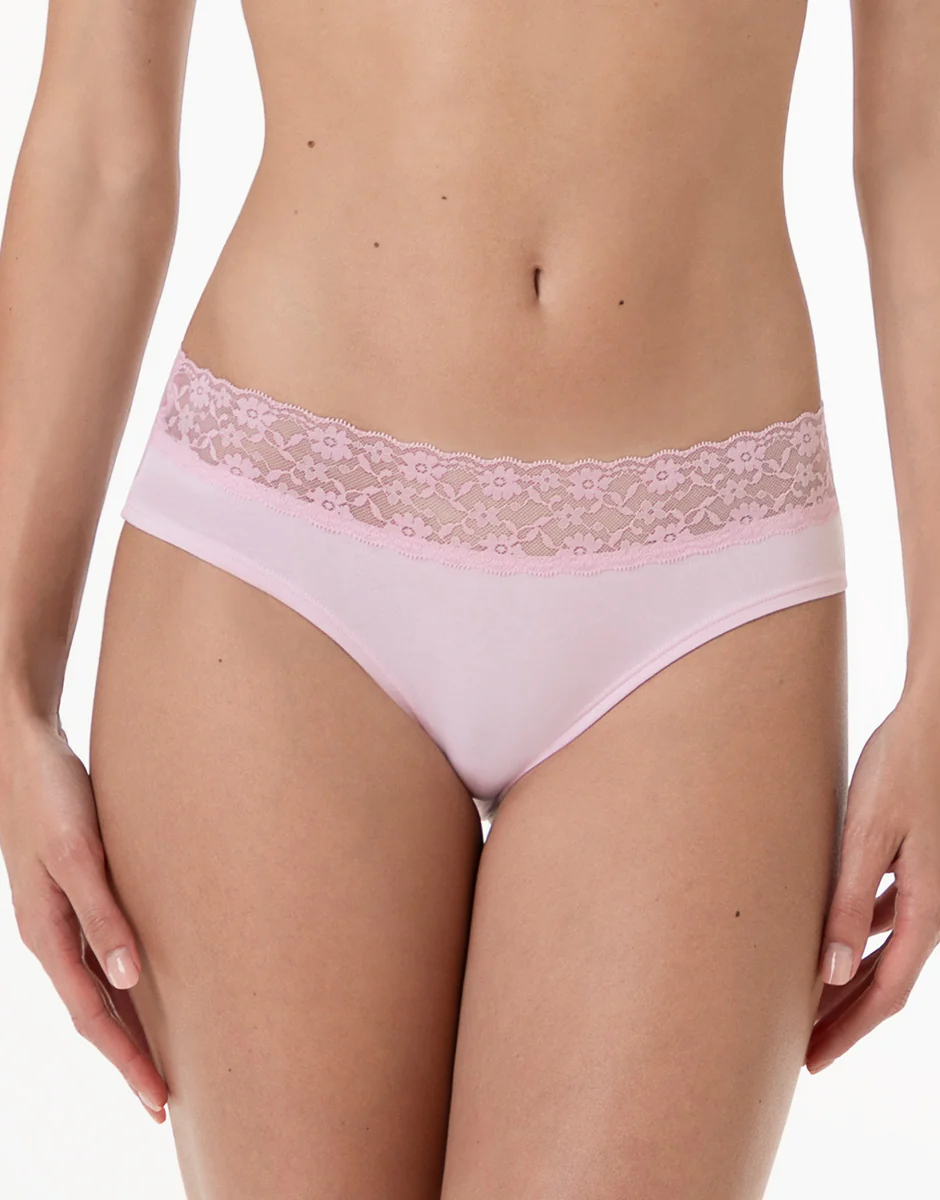 Slip Midi Table Panties in cotone e pizzo, rosa confetto