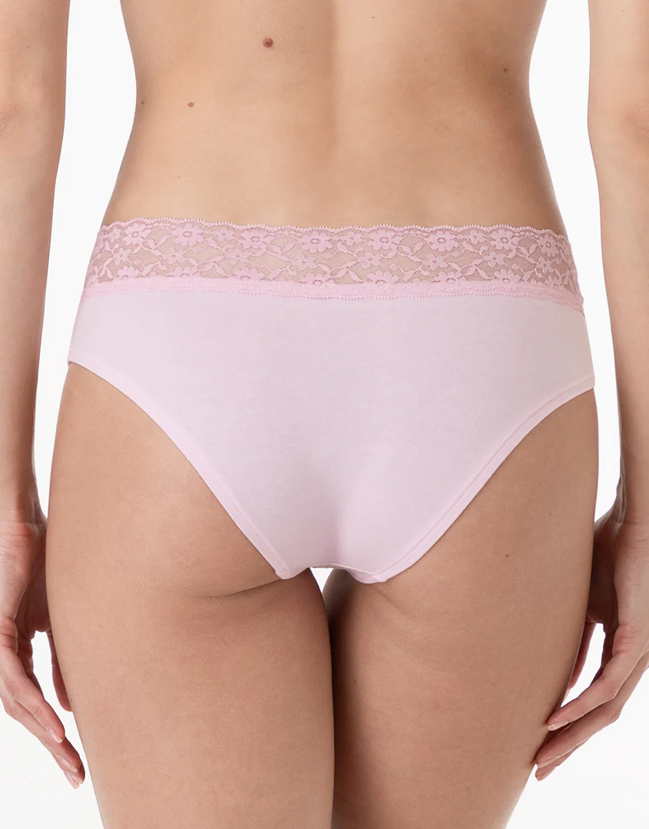 Slip Midi Table Panties in cotone e pizzo, rosa confetto - Image 2