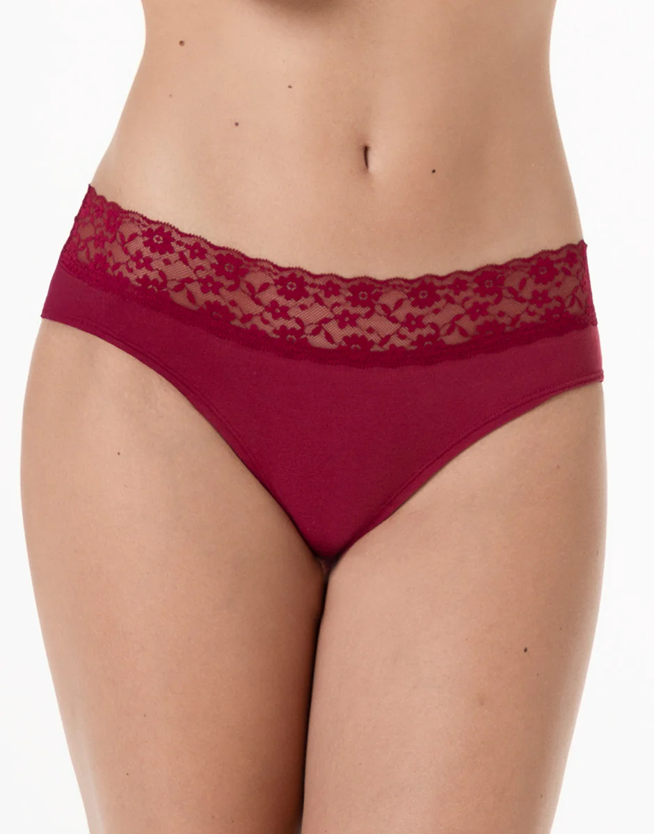 Slip Midi Table Panties in cotone e pizzo, rosso scuro