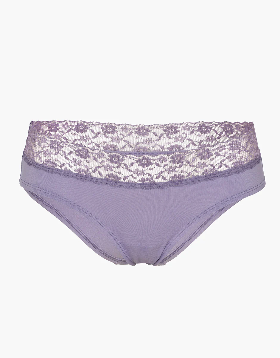 Slip Midi Table Panties in cotone e pizzo, violetto - Image 3