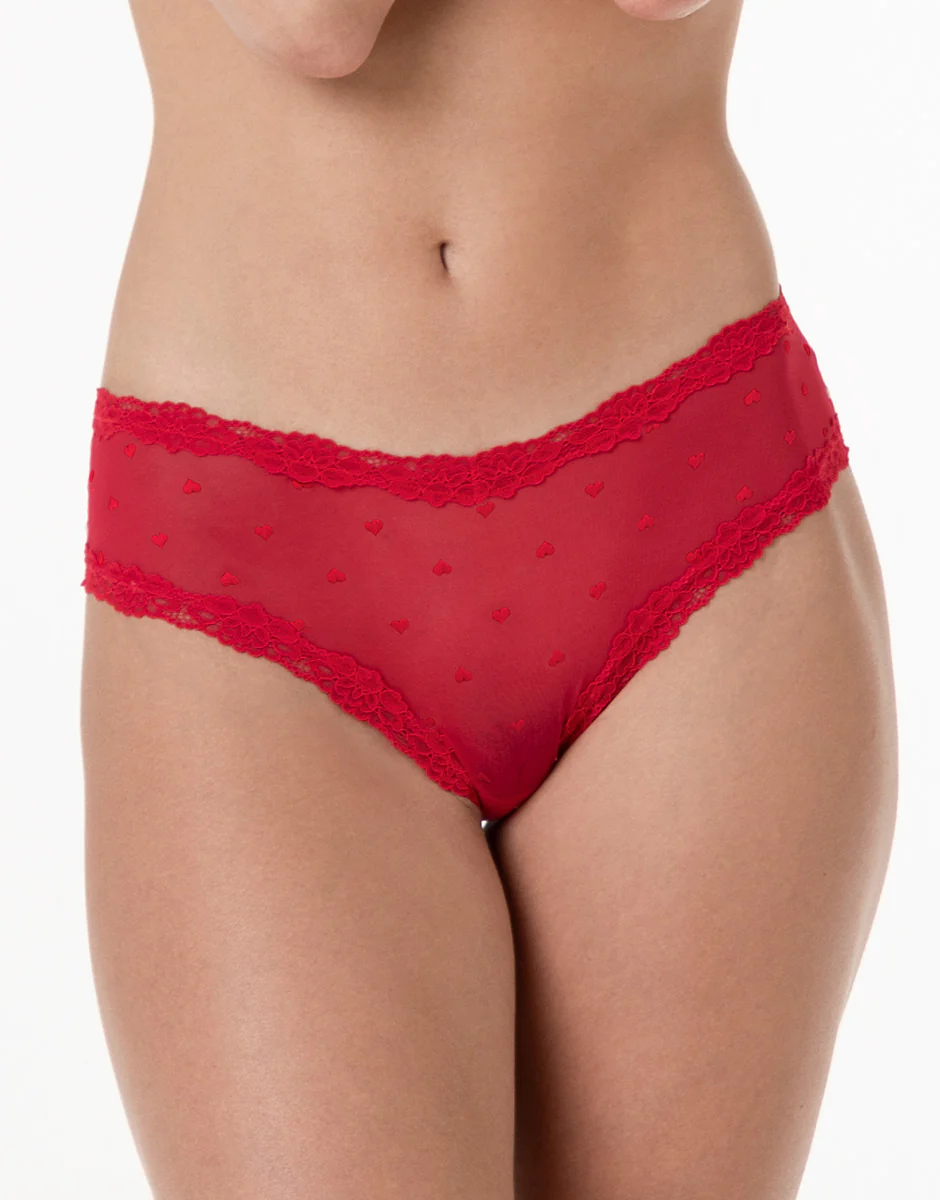 Slip Table Panties in tulle jacquard e pizzo, rosso