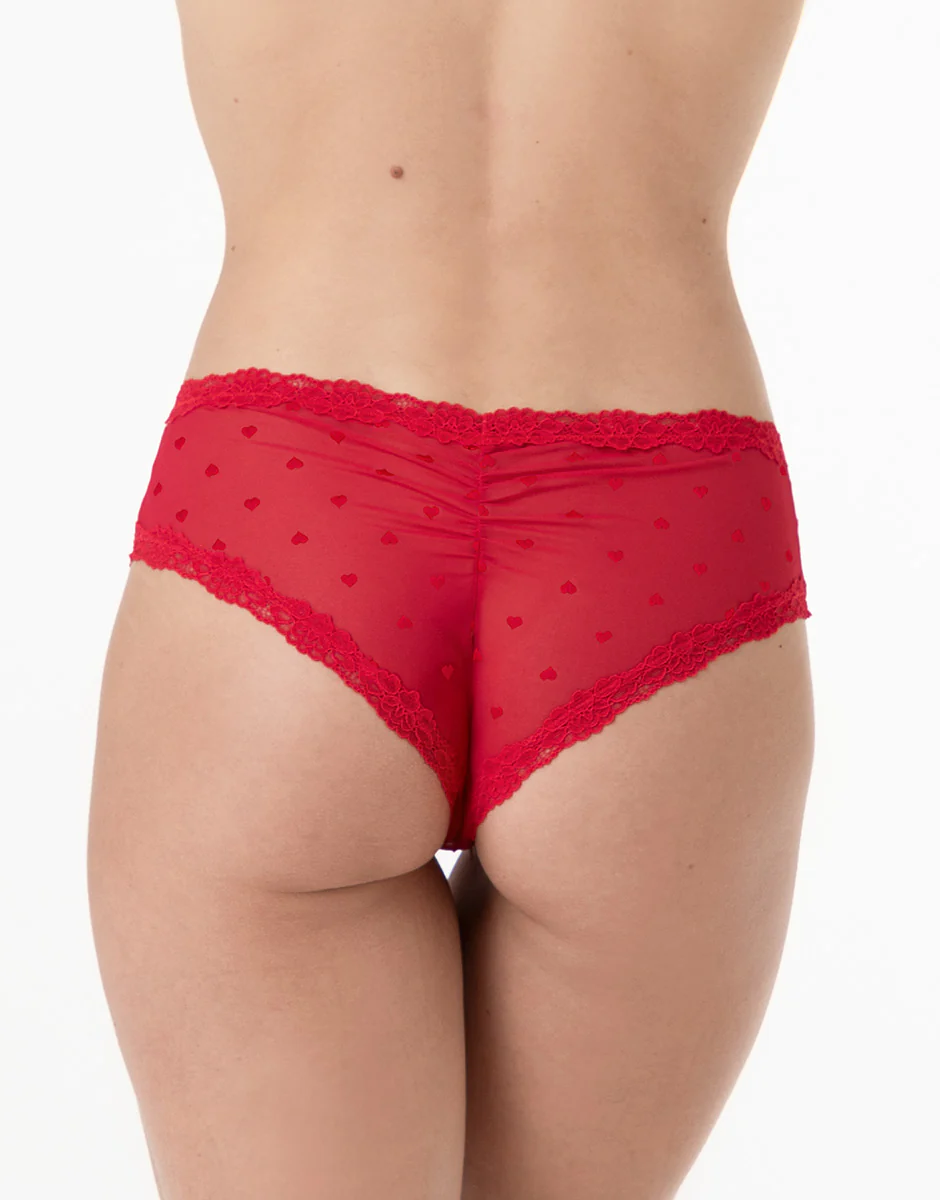 Slip Table Panties in tulle jacquard e pizzo, rosso - Image 2