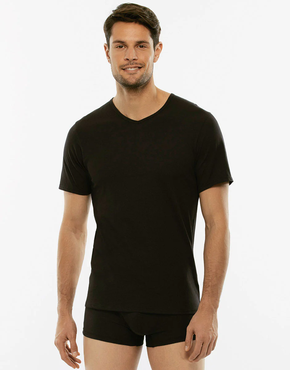 T-shirt 100% Pure Cotton nera in cotone con scollo a V