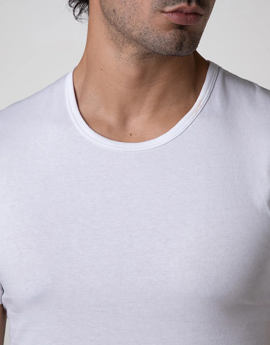 T-shirt girocollo Cool Sensation in Stretch Cotton, bianco - Image 3