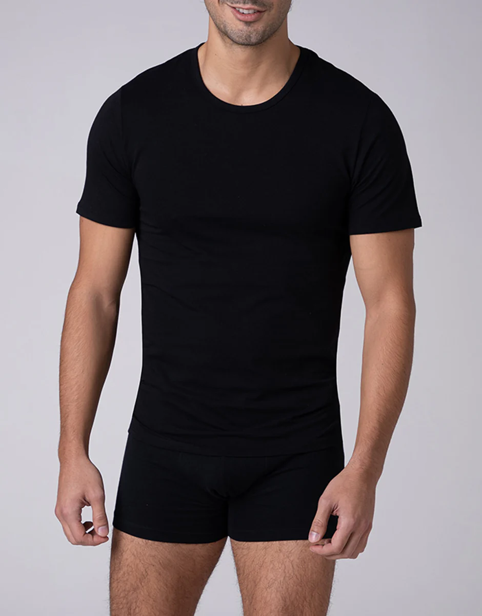 T-shirt girocollo Cool Sensation in Stretch Cotton, nero