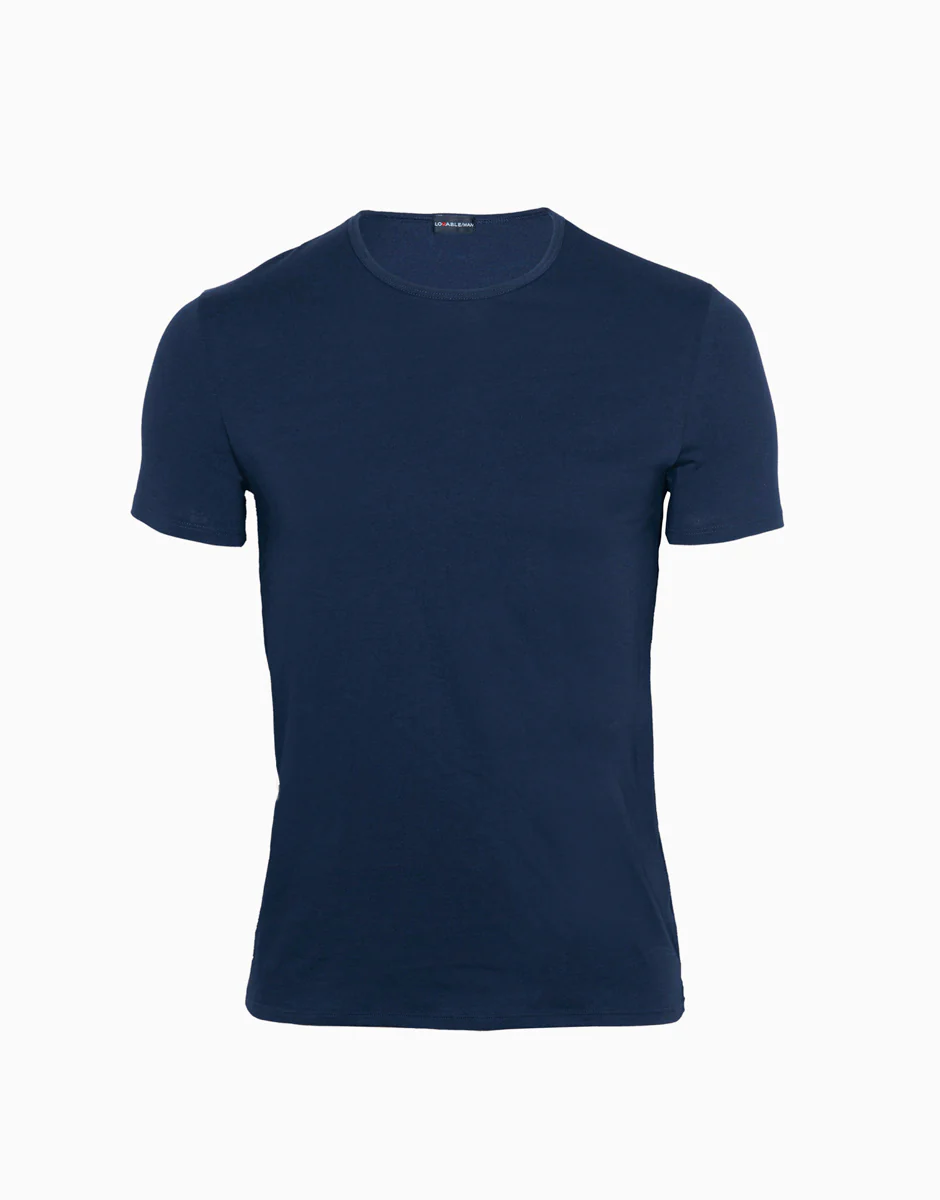 T-Shirt girocollo Cotton Stretch in cotone elasticizzato, blu - Image 3