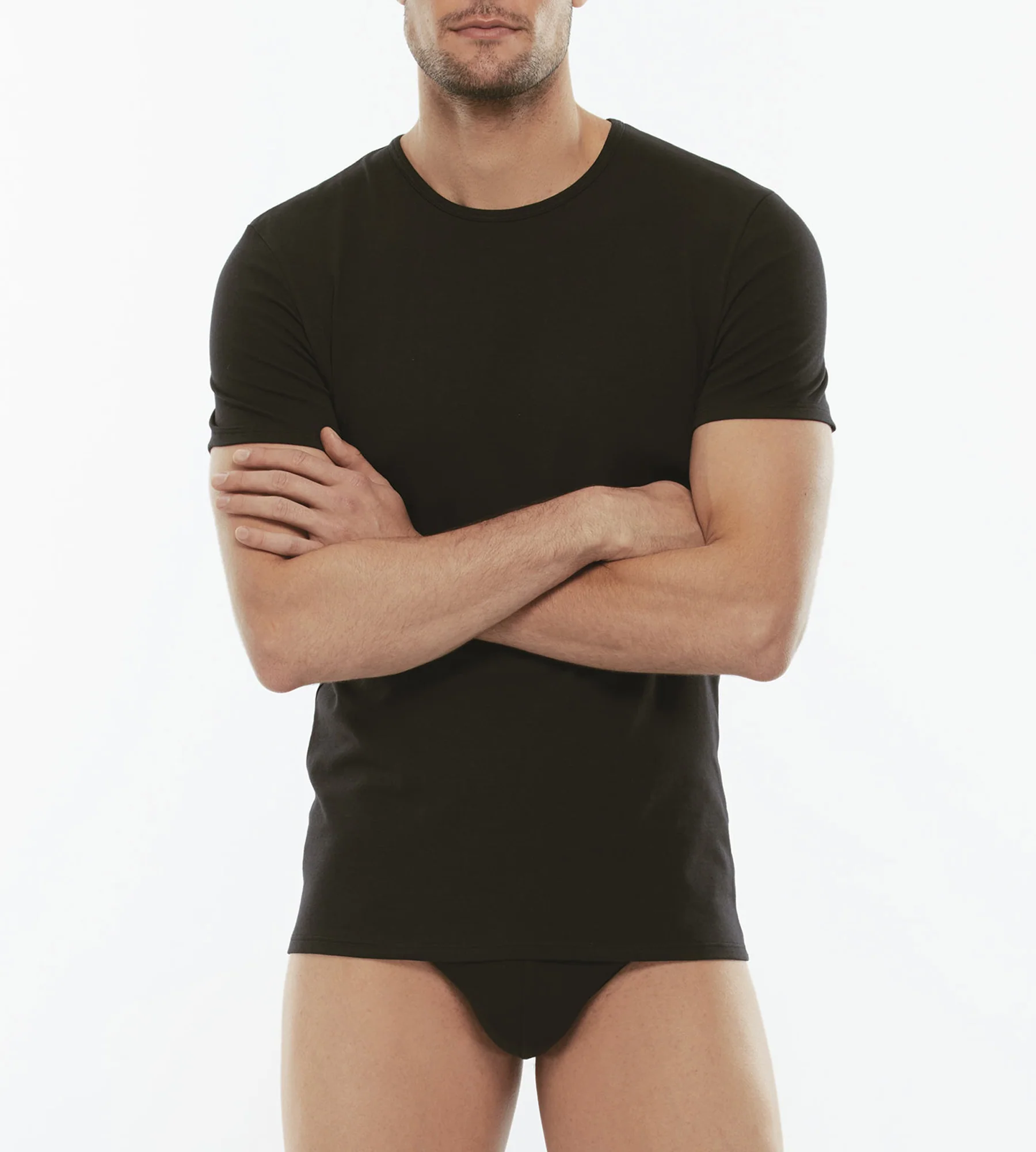 T-Shirt girocollo Cotton Stretch in cotone elasticizzato, nero