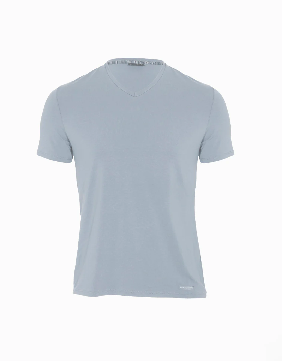 T-shirt uomo con scollo a v in micromodal, grigio chiaro - Image 4