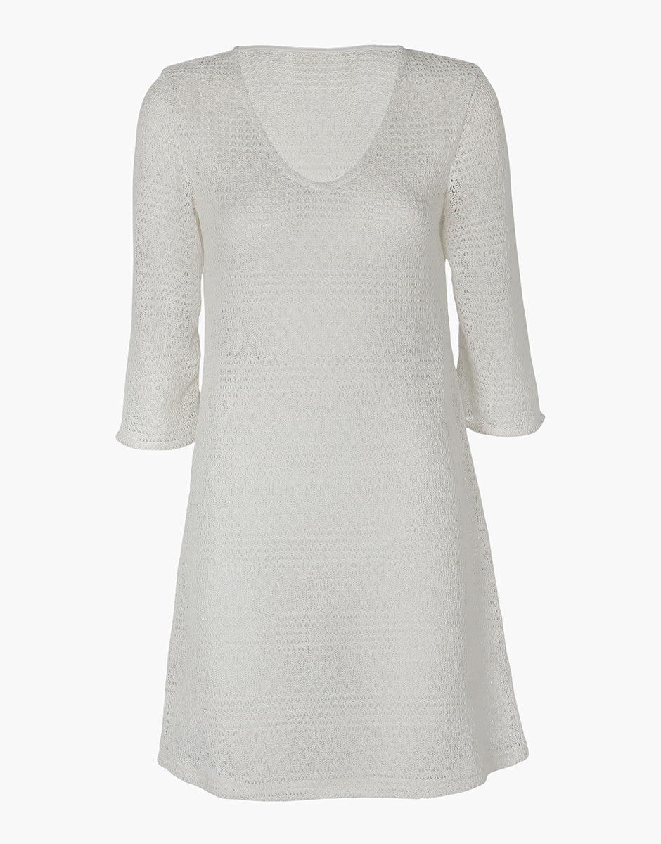 Vestito manica ¾ in crochet, bianco seta - Image 4